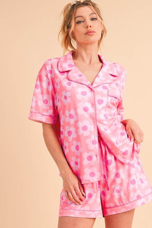 Flower Short Sleeve Shirt Pajamas Set - Shop Style & More | Fresh Looks, Everyday Deals & Free Shipping