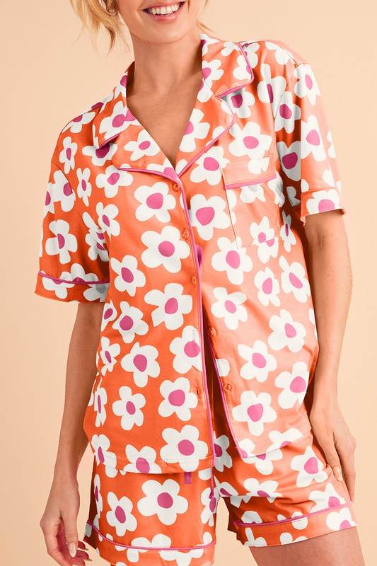 Flower Short Sleeve Shirt Pajamas Set - Shop Style & More | Fresh Looks, Everyday Deals & Free Shipping