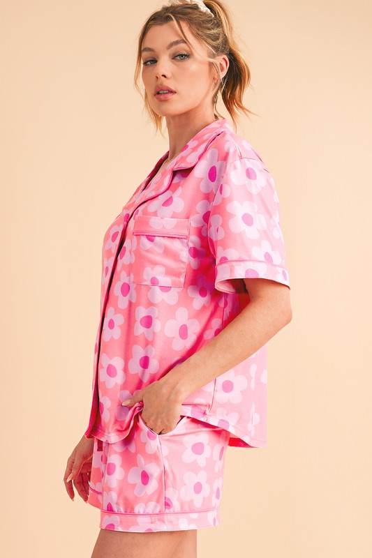 Flower Short Sleeve Shirt Pajamas Set - Shop Style & More | Fresh Looks, Everyday Deals & Free Shipping