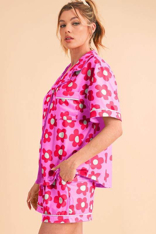 Flower Short Sleeve Shirt Pajamas Set - Shop Style & More | Fresh Looks, Everyday Deals & Free Shipping