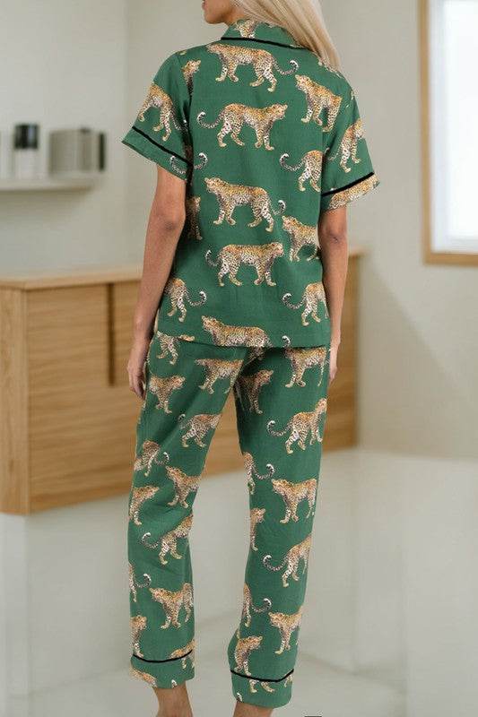 Cheetah Short Sleeve Shirt and Pants Pajama Set - Shop Style & More | Fresh Looks, Everyday Deals & Free Shipping