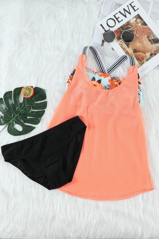 Orange Printed Splicing Racerback Tankini - Shop Style & More | Fresh Looks, Everyday Deals & Free Shipping