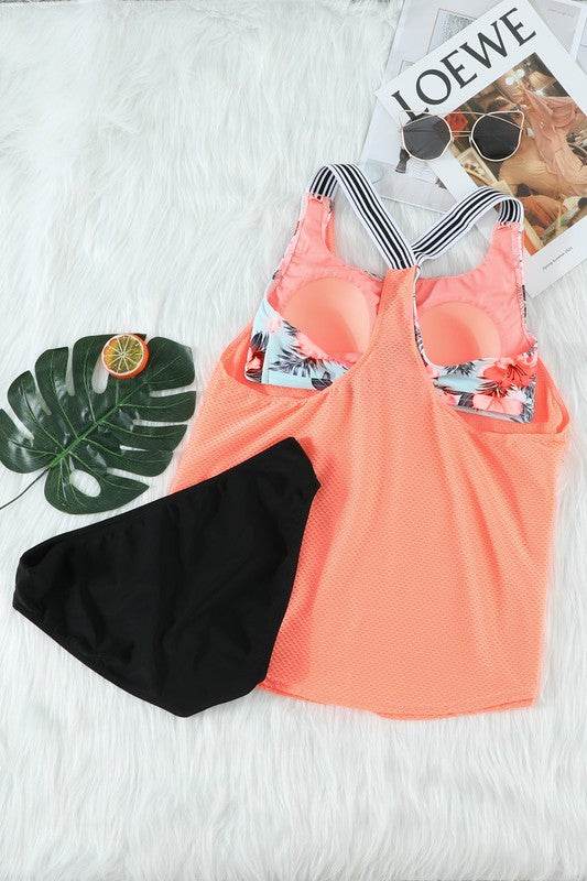 Orange Printed Splicing Racerback Tankini - Shop Style & More | Fresh Looks, Everyday Deals & Free Shipping