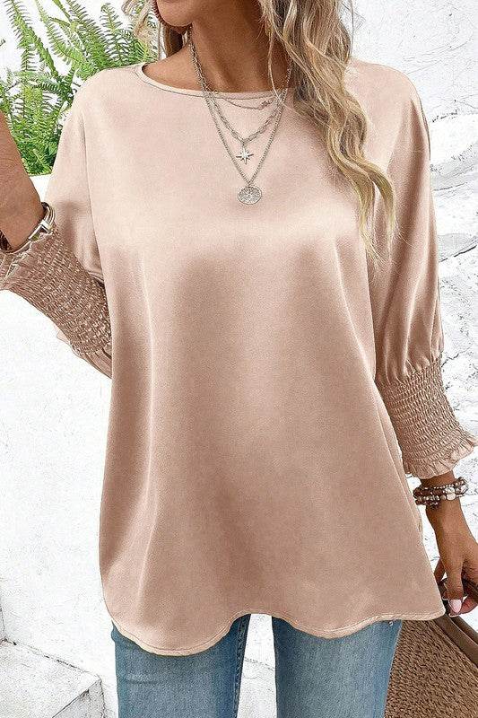 Shirred Dolman Sleeve Satin Blouse - Shop Style & More | Fresh Looks, Everyday Deals & Free Shipping