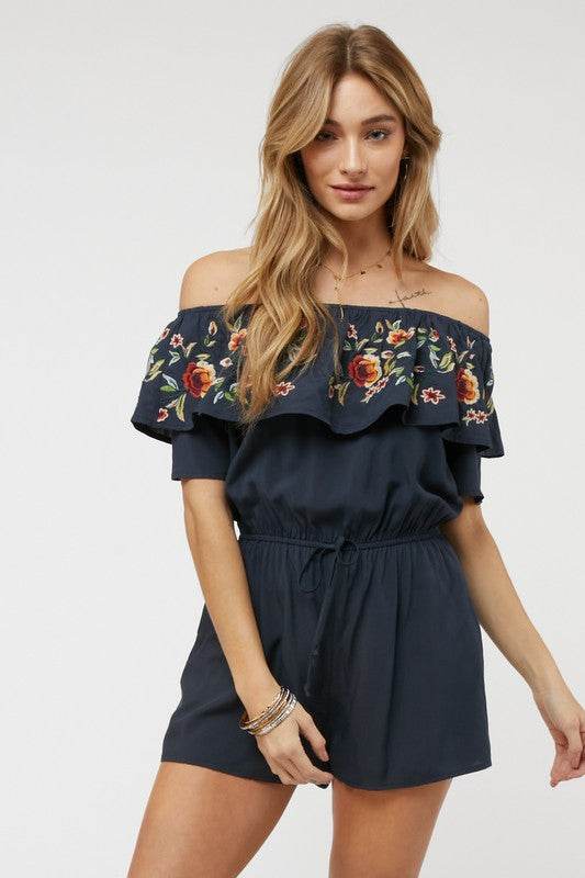Floral Embroidered Off Shoulder Romper - Shop Style & More | Fresh Looks, Everyday Deals & Free Shipping