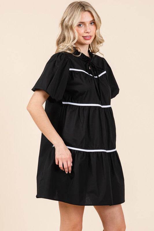 Piping Detailed Babydoll Mini Dress - Shop Style & More | Fresh Looks, Everyday Deals & Free Shipping