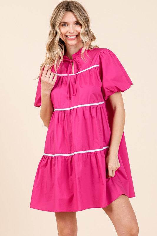 Piping Detailed Babydoll Mini Dress - Shop Style & More | Fresh Looks, Everyday Deals & Free Shipping