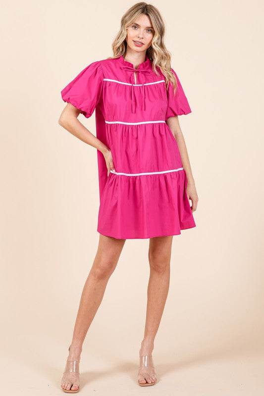 Piping Detailed Babydoll Mini Dress - Shop Style & More | Fresh Looks, Everyday Deals & Free Shipping