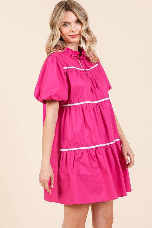Piping Detailed Babydoll Mini Dress - Shop Style & More | Fresh Looks, Everyday Deals & Free Shipping