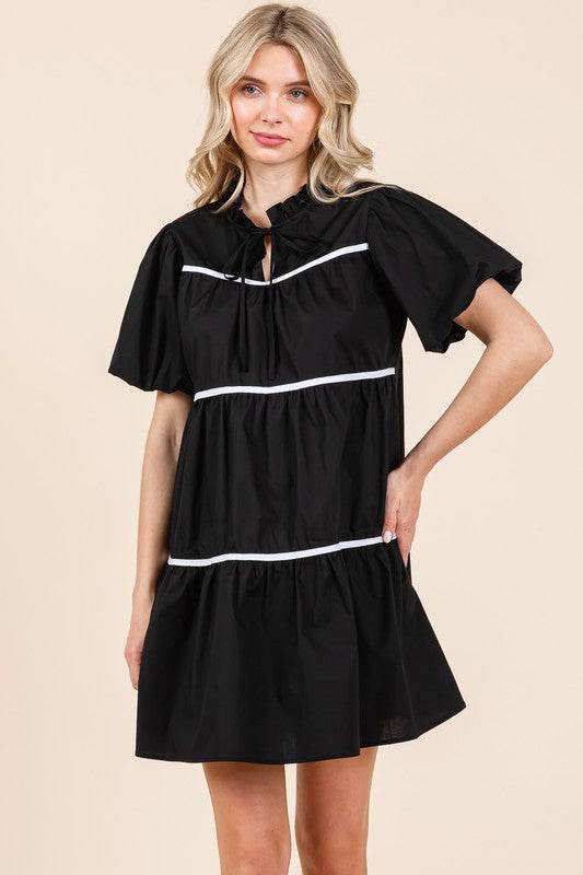 Piping Detailed Babydoll Mini Dress - Shop Style & More | Fresh Looks, Everyday Deals & Free Shipping