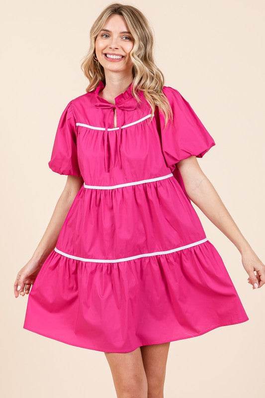 Piping Detailed Babydoll Mini Dress - Shop Style & More | Fresh Looks, Everyday Deals & Free Shipping