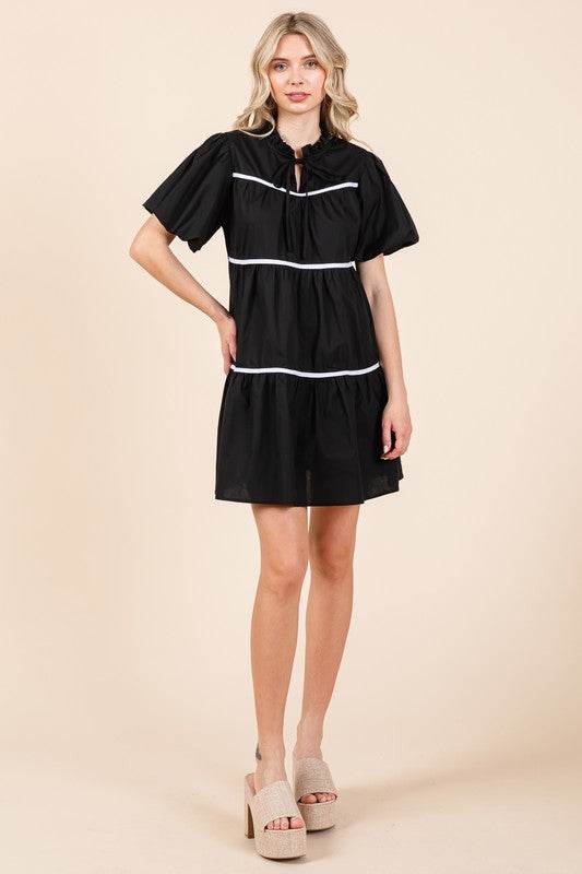 Piping Detailed Babydoll Mini Dress - Shop Style & More | Fresh Looks, Everyday Deals & Free Shipping