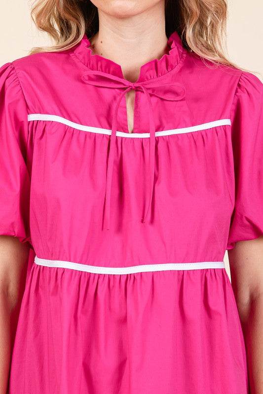 Piping Detailed Babydoll Mini Dress - Shop Style & More | Fresh Looks, Everyday Deals & Free Shipping