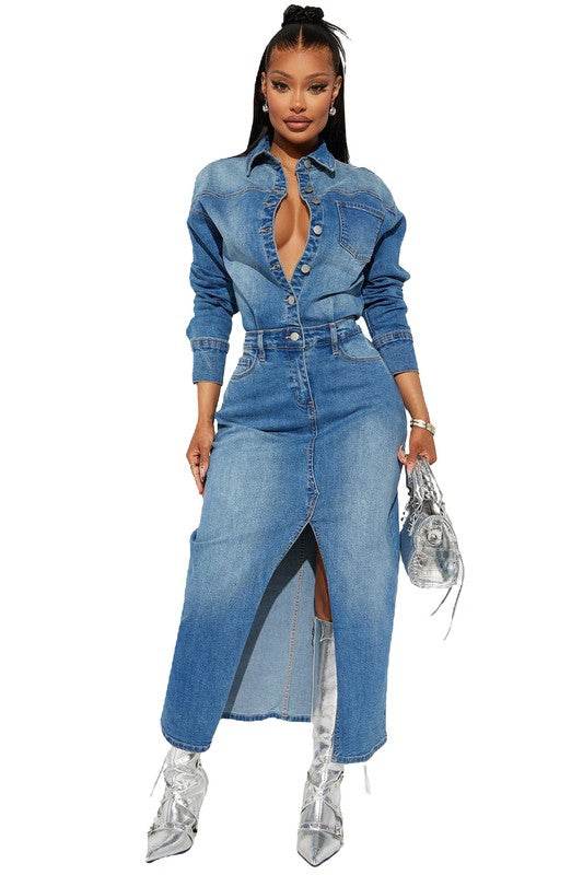 WOMEN FASHION DENIM LONG MAXI DRESS - Shop Style & More | Fresh Looks, Everyday Deals & Free Shipping