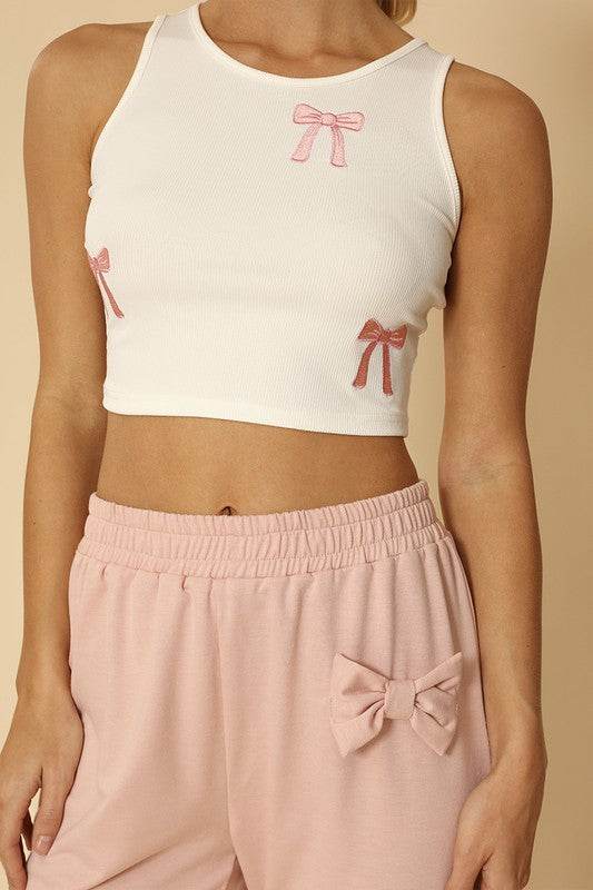Ribbed knit bow embroidered tank - Shop Style & More | Fresh Looks, Everyday Deals & Free Shipping