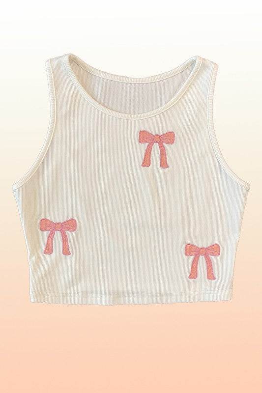 Ribbed knit bow embroidered tank - Shop Style & More | Fresh Looks, Everyday Deals & Free Shipping
