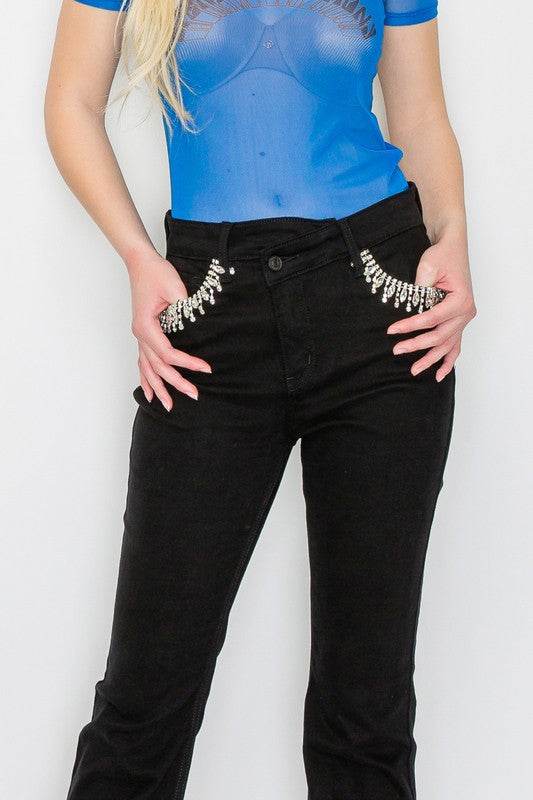FESTIVAL HIGH RISE CROSS OVER FLARE JEANS - Shop Style & More | Fresh Looks, Everyday Deals & Free Shipping