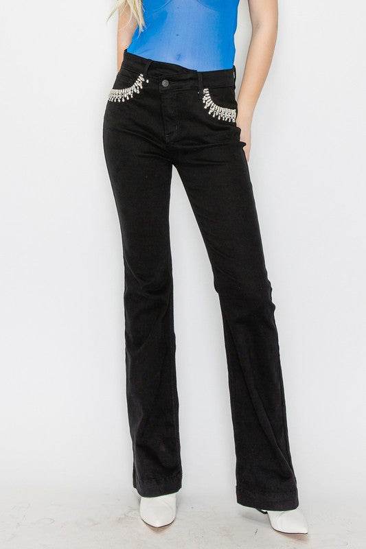 FESTIVAL HIGH RISE CROSS OVER FLARE JEANS - Shop Style & More | Fresh Looks, Everyday Deals & Free Shipping