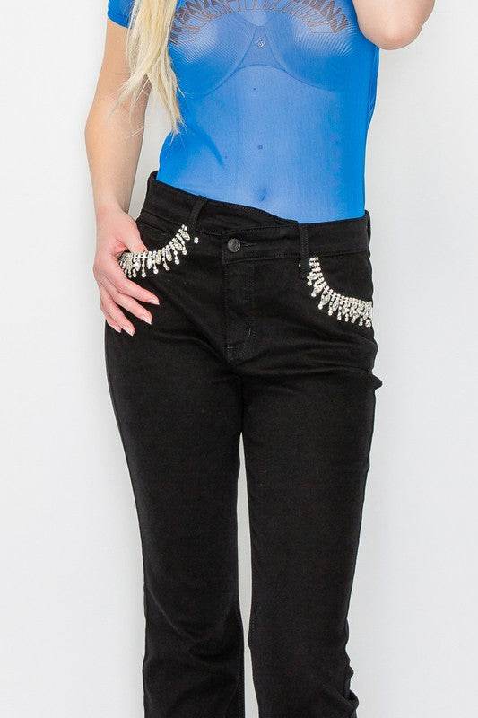 FESTIVAL HIGH RISE CROSS OVER FLARE JEANS - Shop Style & More | Fresh Looks, Everyday Deals & Free Shipping
