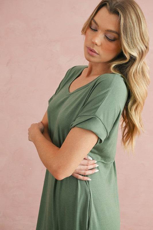 V Neck Hidden Pocket Splits Maxi T-shirt Dress - Shop Style & More | Fresh Looks, Everyday Deals & Free Shipping