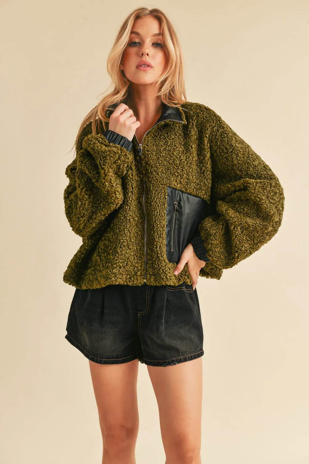 Aemi + Co Collared Neck Zip Up Sherpa Jacket - Shop Style & More | Fresh Looks, Everyday Deals & Free Shipping