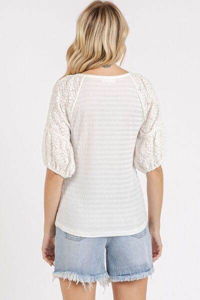 Mittoshop Mixed Media Textured Knit Popcorn Puff Sleeve Blouse - Shop Style & More | Fresh Looks, Everyday Deals & Free Shipping