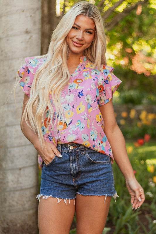 Aadhya Flutter Sleeve V Neck Floral Top - Shop Style & More | Fresh Looks, Everyday Deals & Free Shipping