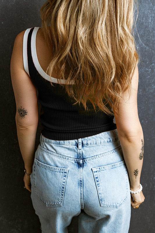 Colorblock Edge Ribbed Knit U Neck Tank Top - Shop Style & More | Fresh Looks, Everyday Deals & Free Shipping