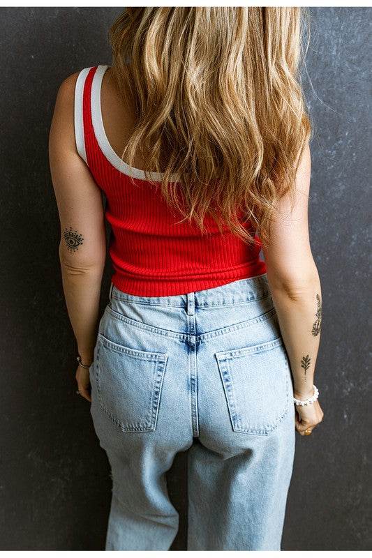 Colorblock Edge Ribbed Knit U Neck Tank Top - Shop Style & More | Fresh Looks, Everyday Deals & Free Shipping