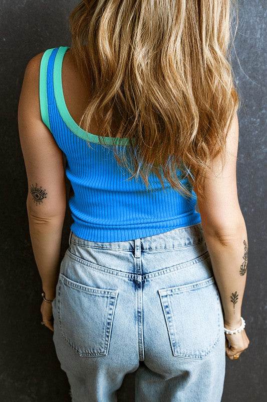 Colorblock Edge Ribbed Knit U Neck Tank Top - Shop Style & More | Fresh Looks, Everyday Deals & Free Shipping