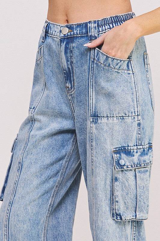 HIGH WAIST BAGGY DENIM CARGO ANKLE LENGTH TROUSERS - Shop Style & More | Fresh Looks, Everyday Deals & Free Shipping