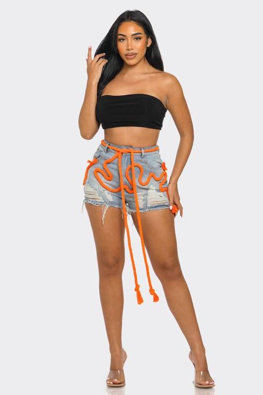 Playful Denim Shorts With Orange Drawstring - Shop Style & More | Fresh Looks, Everyday Deals & Free Shipping