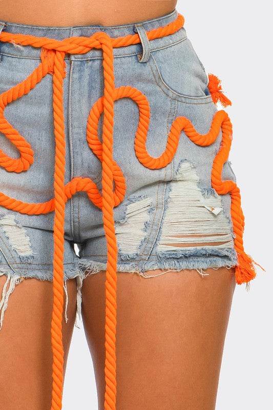 Playful Denim Shorts With Orange Drawstring - Shop Style & More | Fresh Looks, Everyday Deals & Free Shipping