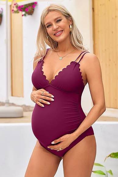 Ruch Scallop V Neck One Piece Maternity Swimsuit - Shop Style & More | Fresh Looks, Everyday Deals & Free Shipping