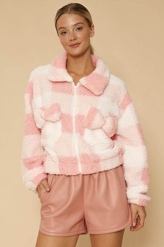 Sherpa bow zip up jacket - Shop Style & More | Fresh Looks, Everyday Deals & Free Shipping