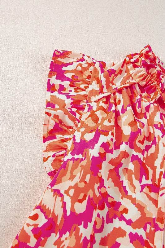 Abstract Ruffled Trim Tied Split Neck Tank Top - Shop Style & More | Fresh Looks, Everyday Deals & Free Shipping