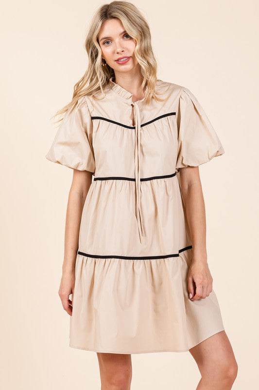 Piping Detailed Babydoll Mini Dress - Shop Style & More | Fresh Looks, Everyday Deals & Free Shipping