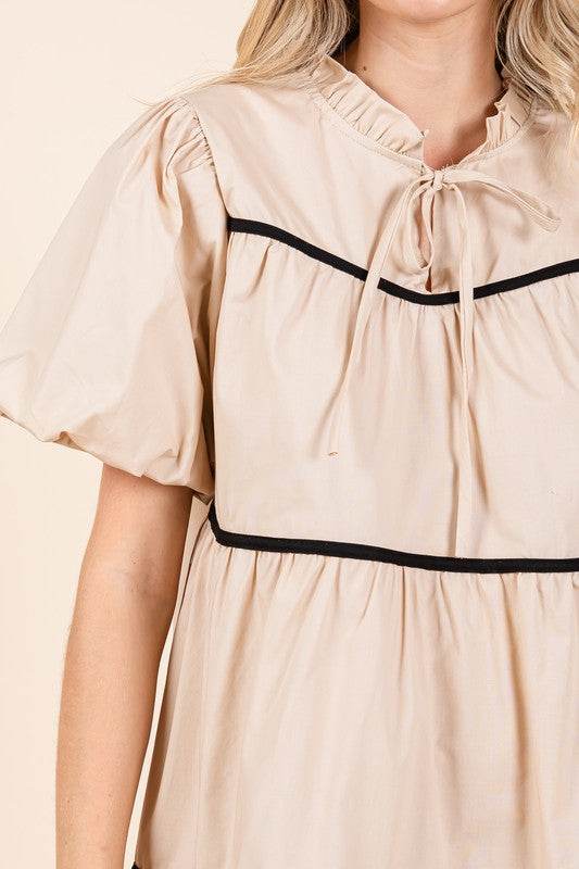 Piping Detailed Babydoll Mini Dress - Shop Style & More | Fresh Looks, Everyday Deals & Free Shipping