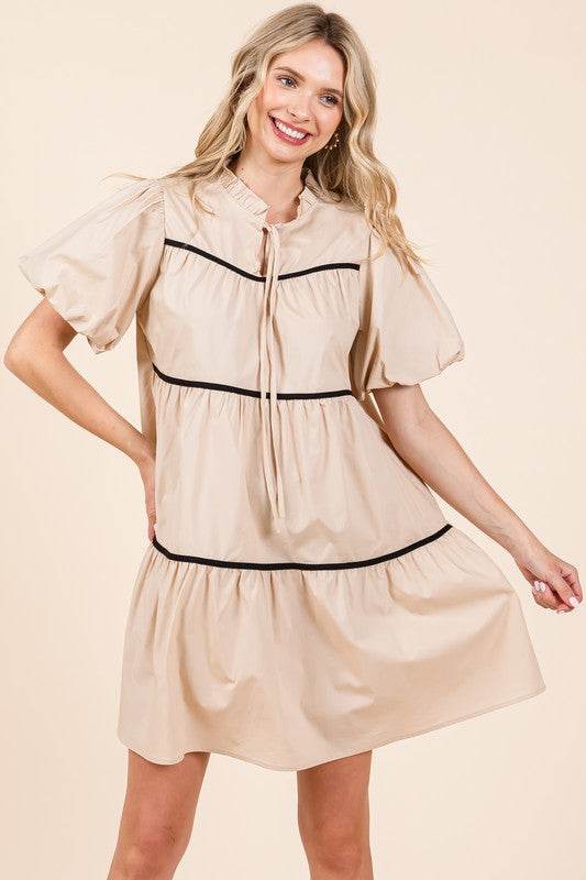 Piping Detailed Babydoll Mini Dress - Shop Style & More | Fresh Looks, Everyday Deals & Free Shipping