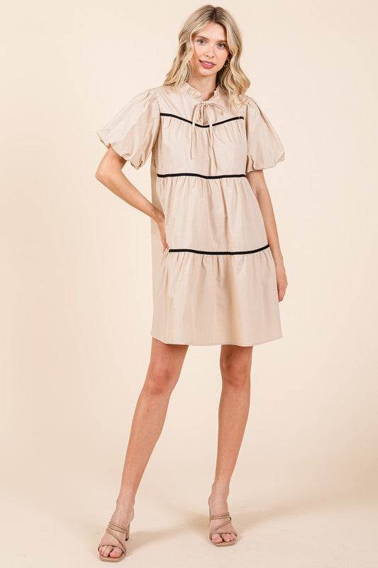 Piping Detailed Babydoll Mini Dress - Shop Style & More | Fresh Looks, Everyday Deals & Free Shipping