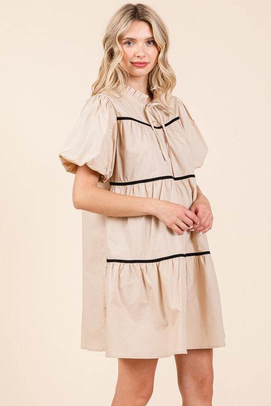 Piping Detailed Babydoll Mini Dress - Shop Style & More | Fresh Looks, Everyday Deals & Free Shipping