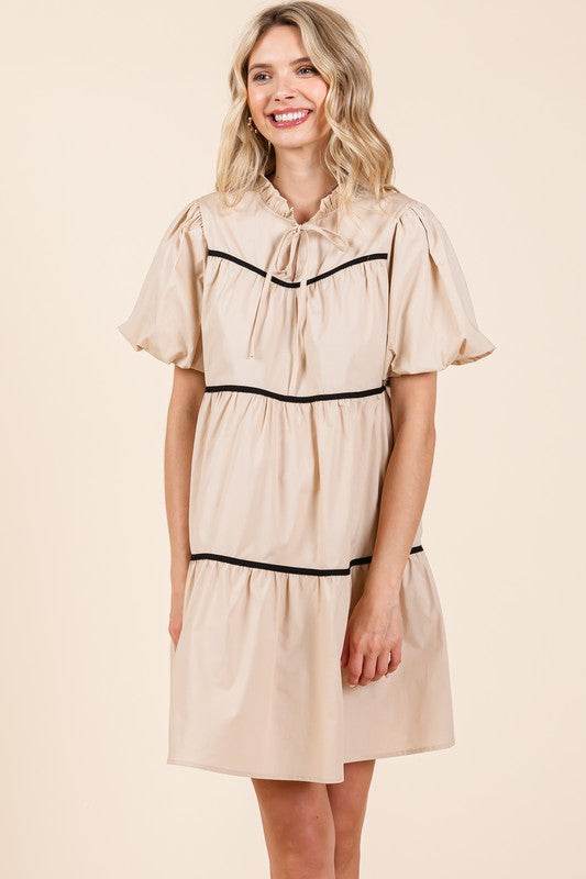 Piping Detailed Babydoll Mini Dress - Shop Style & More | Fresh Looks, Everyday Deals & Free Shipping