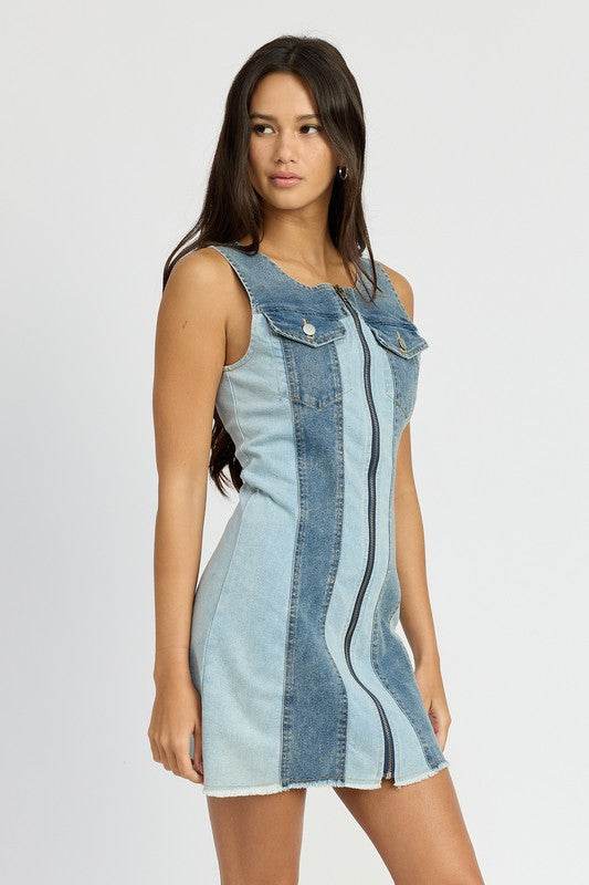 COLOR BLOCK DENIM MINI DRESS - Shop Style & More | Fresh Looks, Everyday Deals & Free Shipping