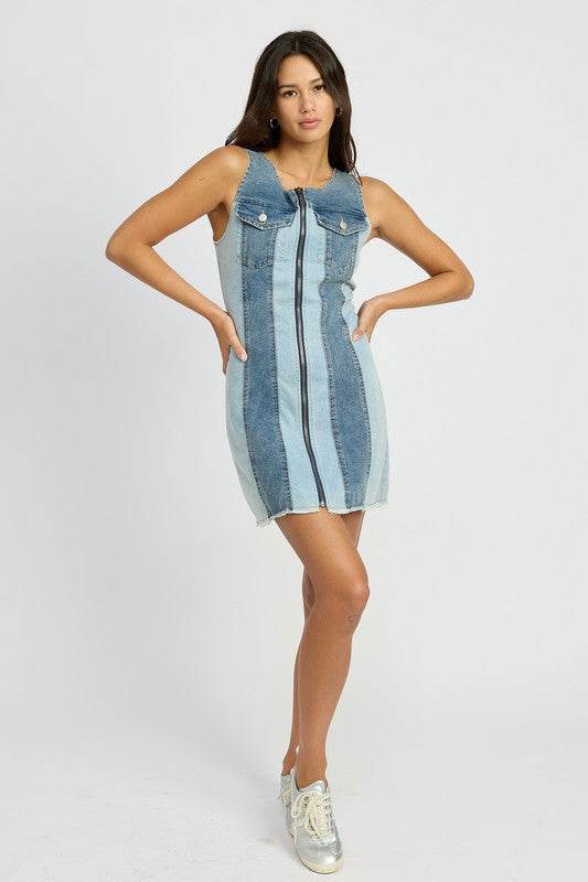 COLOR BLOCK DENIM MINI DRESS - Shop Style & More | Fresh Looks, Everyday Deals & Free Shipping