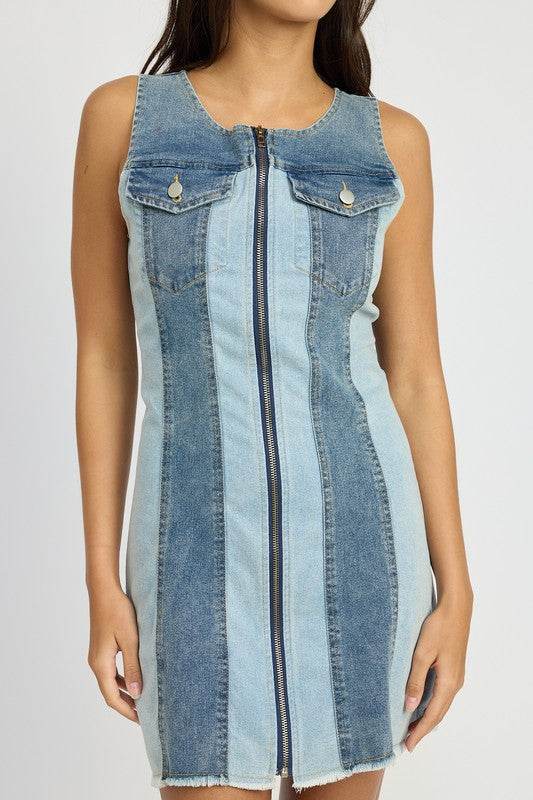 COLOR BLOCK DENIM MINI DRESS - Shop Style & More | Fresh Looks, Everyday Deals & Free Shipping