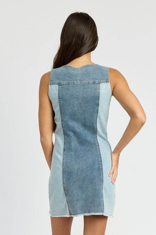COLOR BLOCK DENIM MINI DRESS - Shop Style & More | Fresh Looks, Everyday Deals & Free Shipping