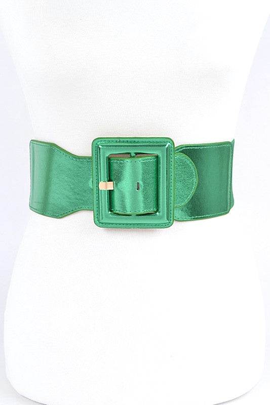 Metallic Faux Leather Elastic Fashion Wide Belt - Shop Style & More | Fresh Looks, Everyday Deals & Free Shipping