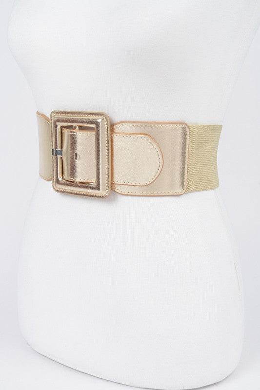 Metallic Faux Leather Elastic Fashion Wide Belt - Shop Style & More | Fresh Looks, Everyday Deals & Free Shipping