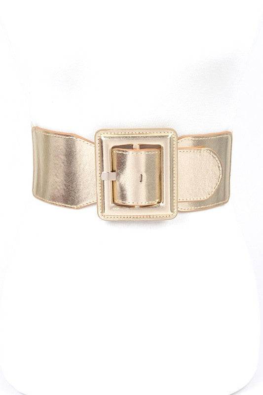 Metallic Faux Leather Elastic Fashion Wide Belt - Shop Style & More | Fresh Looks, Everyday Deals & Free Shipping