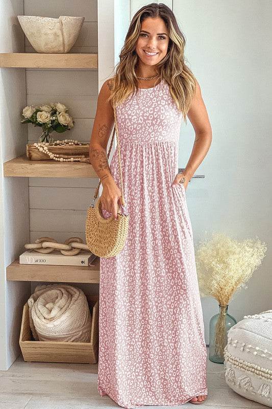 Leopard Dust Baby Pink Sleeveless maxi dress - Shop Style & More | Fresh Looks, Everyday Deals & Free Shipping